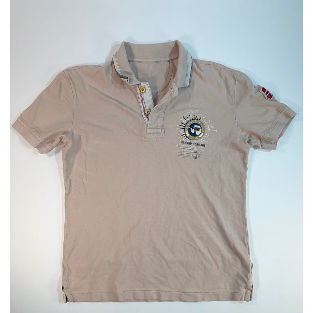 Napapijri Geographic Mens Expand Horizons Expedition Polo‎ Shirt Tan Beige Large